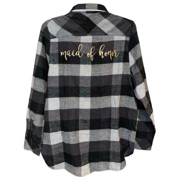 NWT "Maid of Honor" Flannel Plaid Button Down Shirt M - Picture 1 of 11